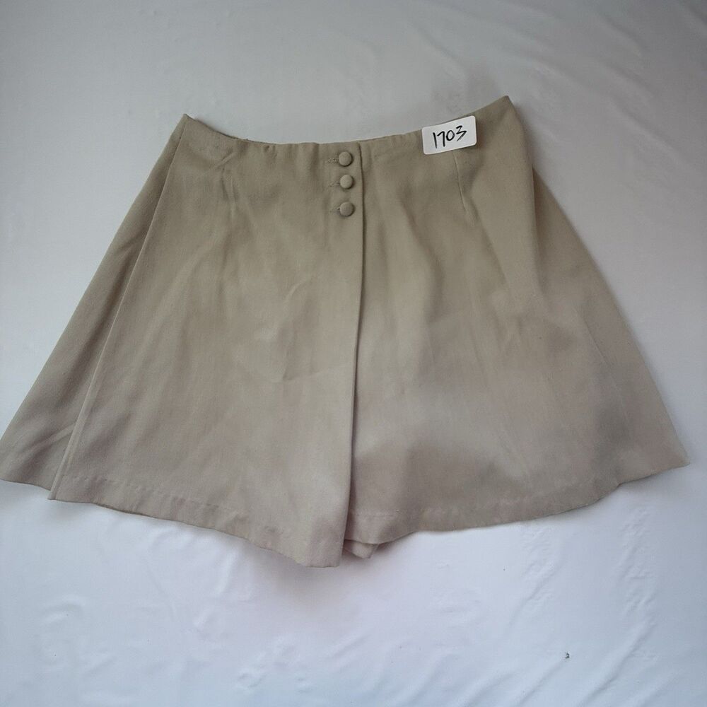 Vintage 90s CT Studio Beige Covered Button Wrap Skort Mini Shorts Office Siren